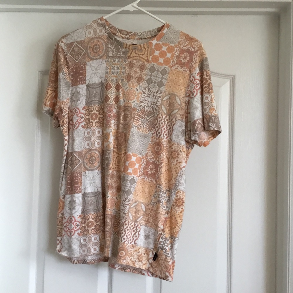 Guess Linen Blend  Men's Patchwork Tee - Orange and Cream